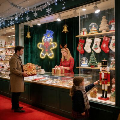 Gingerbread Man Neon Sign, 17 inches, MOQ 1000 pcs, for commercial parties, festivals & courtyards, eco-friendly & energy-saving, plug-in adapter powered